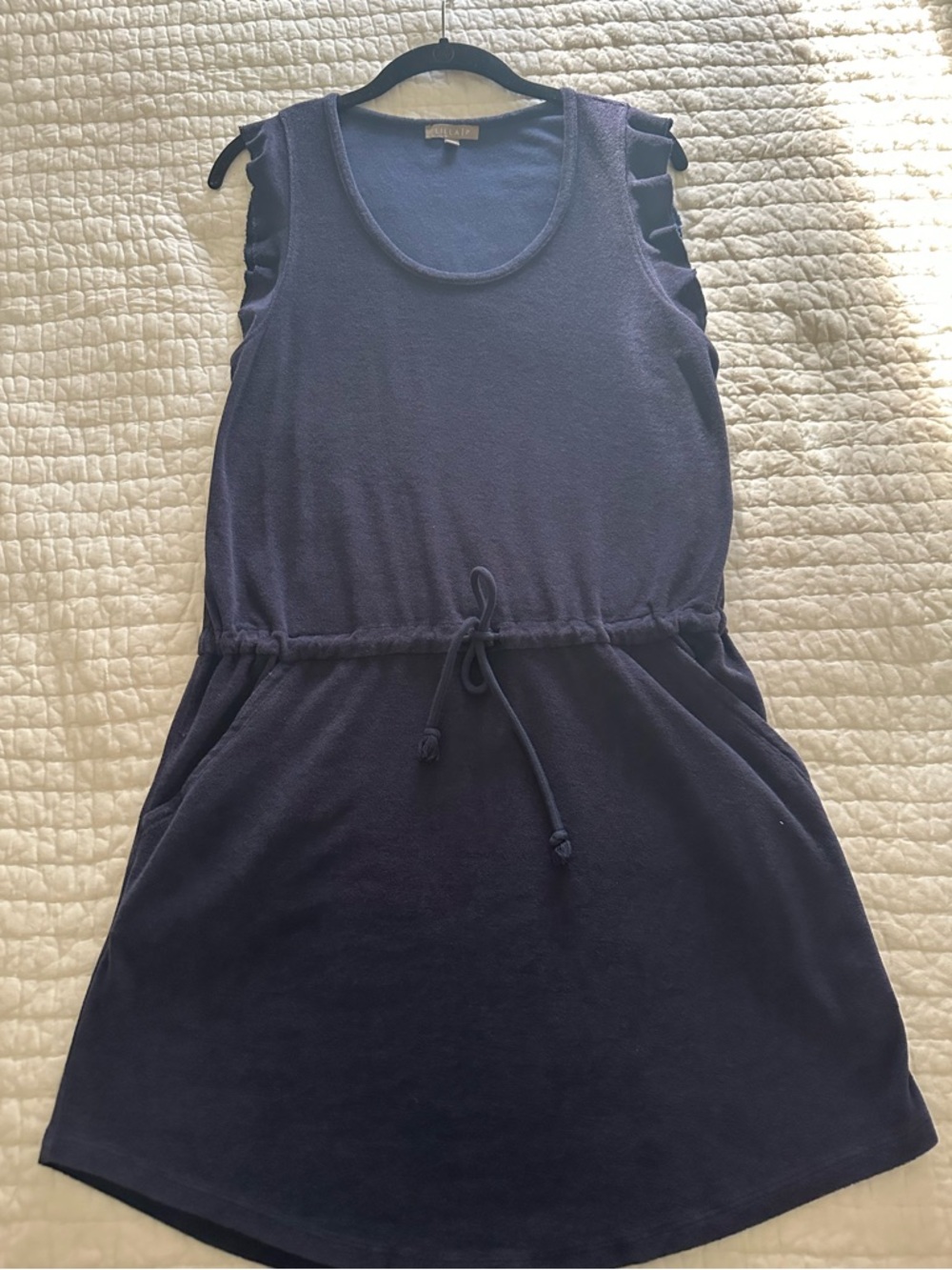 Lilla P Navy Terry Cloth beach cover up/dress.  Ruffle sleeveless.